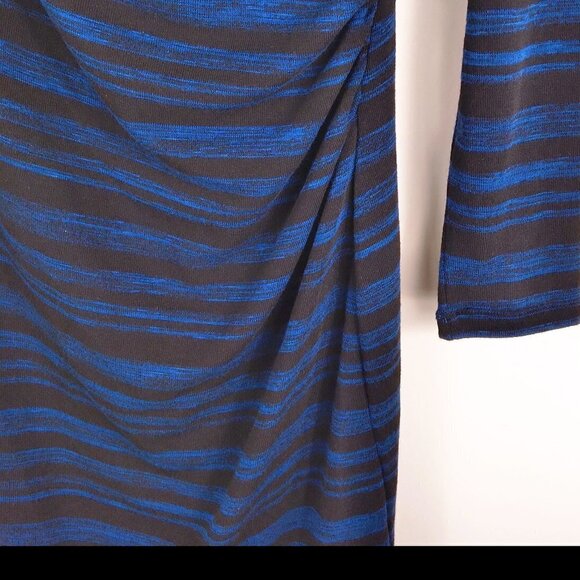 Max Studio Electric Blue&Black Striped Ruched Bodycon Sleek&Sexy Midi Dress Sz M - Picture 4 of 7
